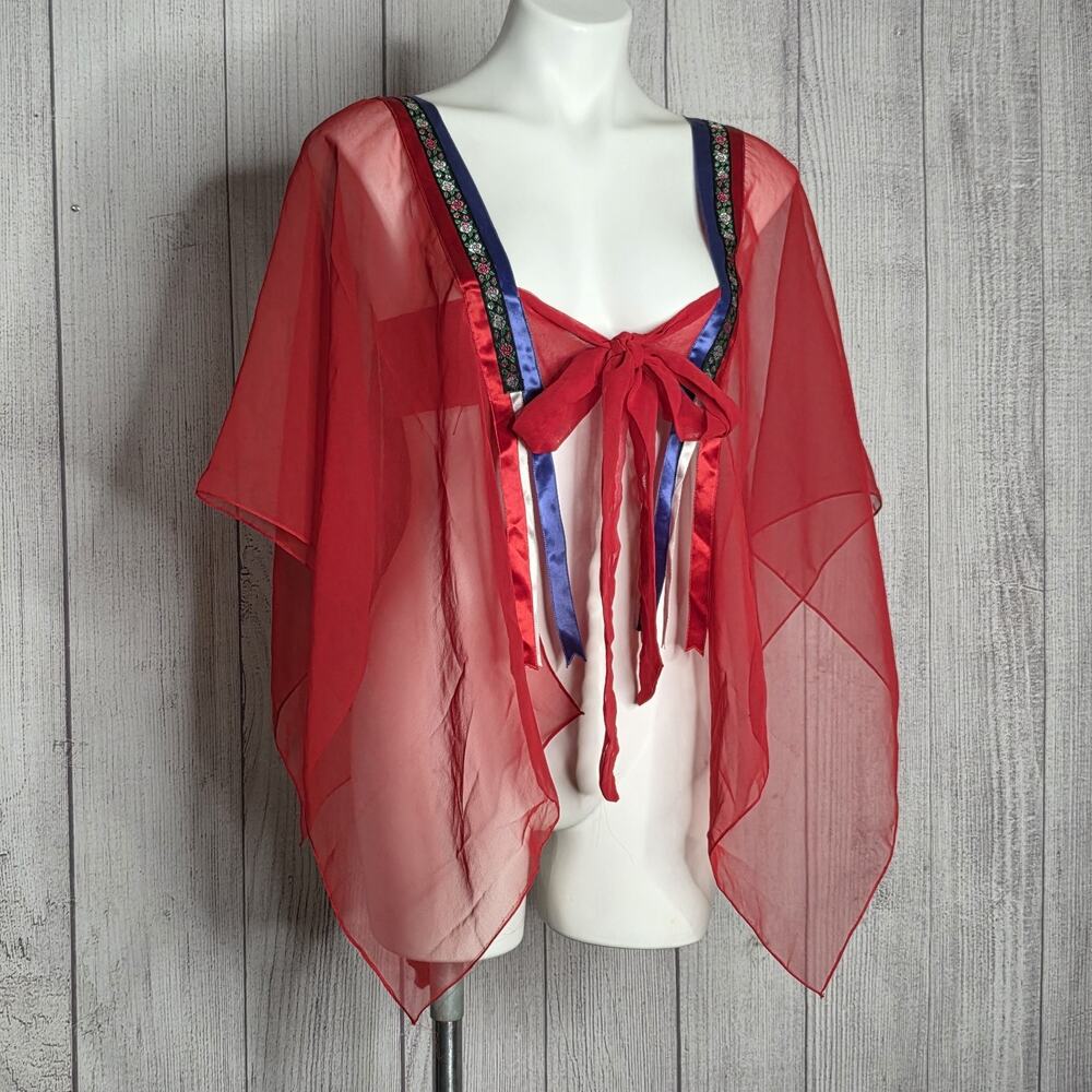 VTG 90s Fredericks Hollywood Sheer Chiffon Bed Jacket Peignoir Robe, sz Medium